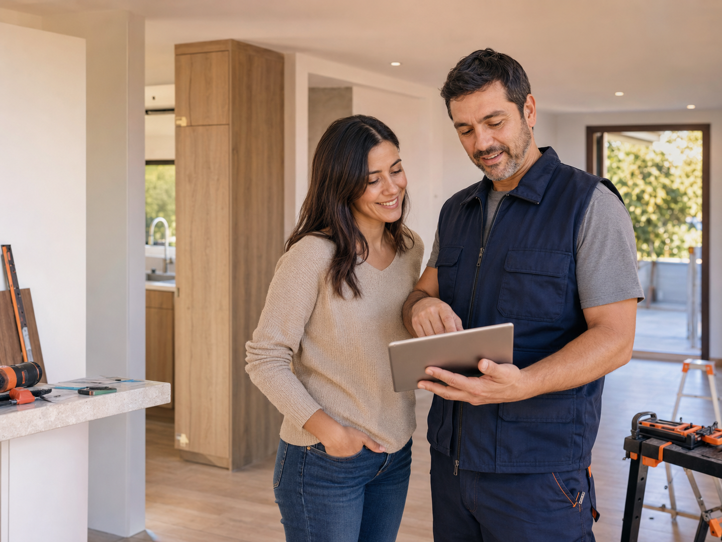 Cliente y profesional revisando juntos un proyecto de remodelación